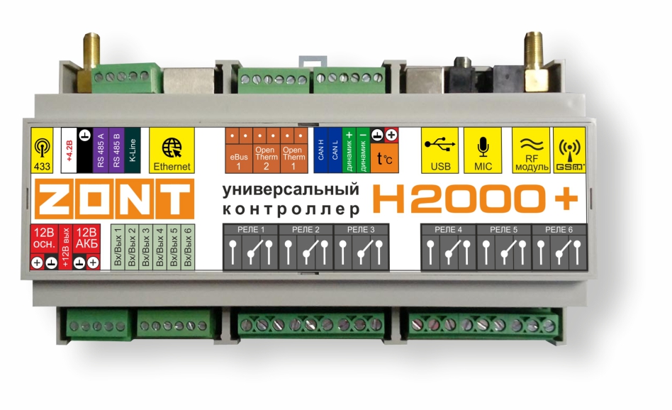Универсальный контроллер систем отопления расширенный ZONT H-2000 Plus