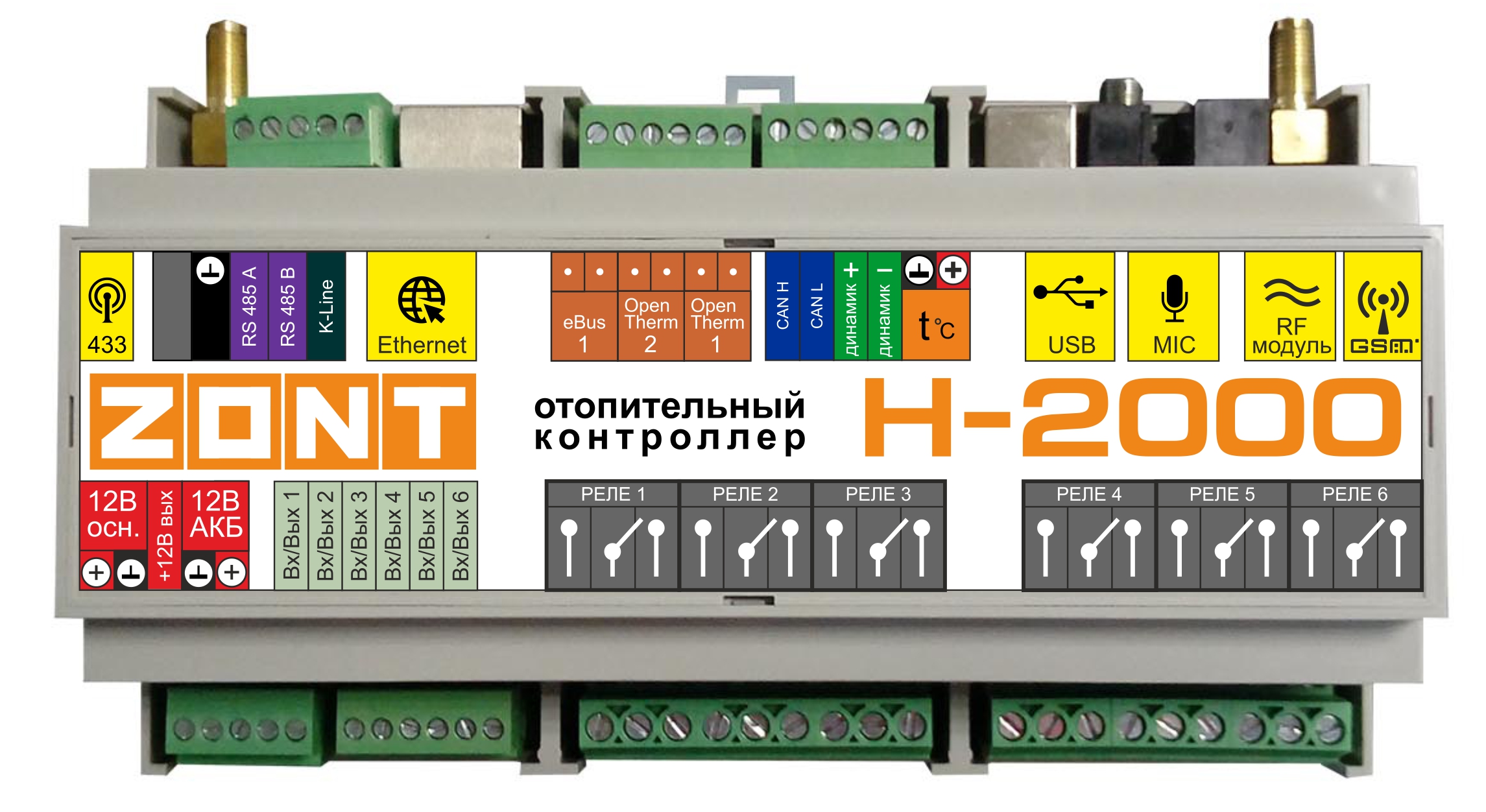 Универсальный контроллер систем отопления расширенный ZONT H-2000 (729)