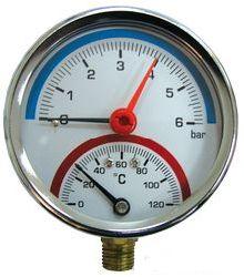 Термоманометр 1/2" 6 бар, 120 С, 80мм верт. (нижн. подкл.) Caleffi (503.160)
