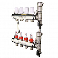 Коллектор. блок из нерж. стали с расходомерами 1", 4 x 3/4", евроконус VTc.589.EMNX.0604